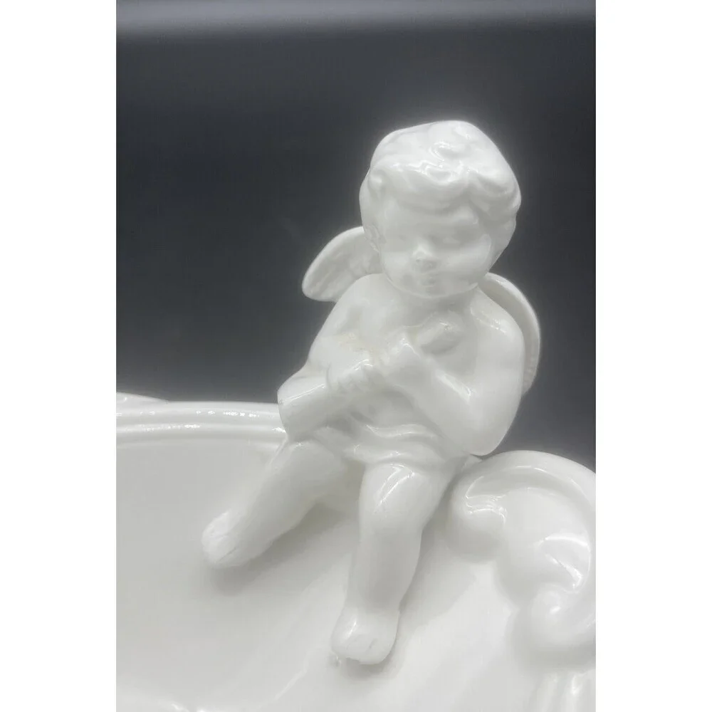 VTG‎ Omnibus Fitz & Floyd Cherub White Angel Oval Candy Trinket Dish 8.5”